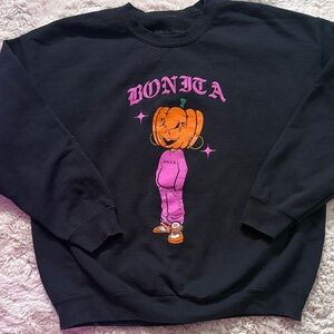 VLB Black BONITA pumpkin head Crewneck sweater 🖤🎃 🩷